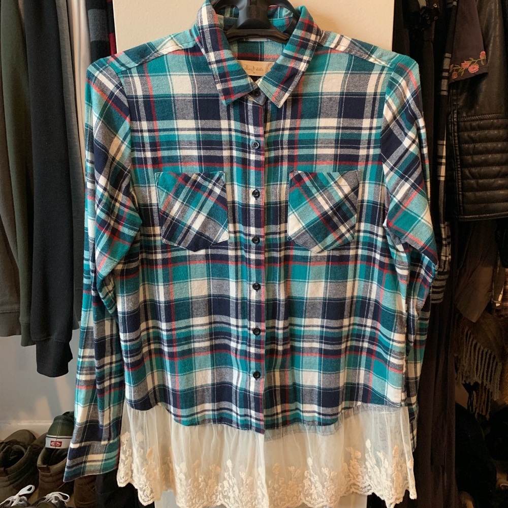 Flannel tunic w/ lace bottom